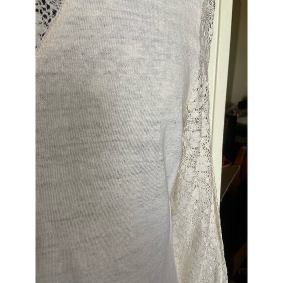 Prana Womens Top Size Small‎ Darla Cream Knit Lace Sleeves Inset Long - Picture 4 of 5